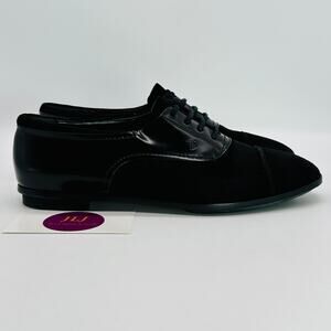 Tod's Women's Black Suede Patent Leather Lace Up Oxford Shoes Size 37 EU/ 7 US